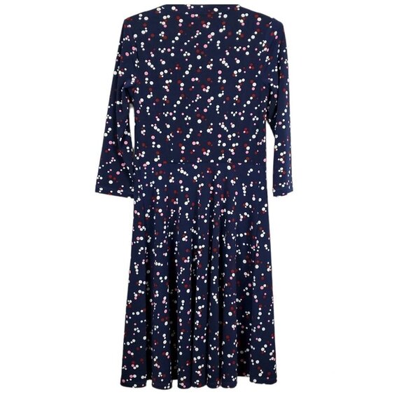 💥348 Talbots Navy Blue Long Sleeve Polka Dot Midi Dress - Picture 3 of 6